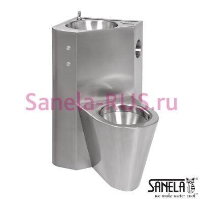 Угловой унитаз направо с умывальником и пьезо кнопками SLWN 08PP арт: 94085 Sanela Чехия (фото, схема)